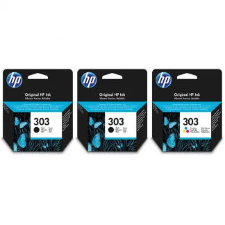 2x Original HP 303 Black & 1x 303 Tri-Colour Ink Cartridges