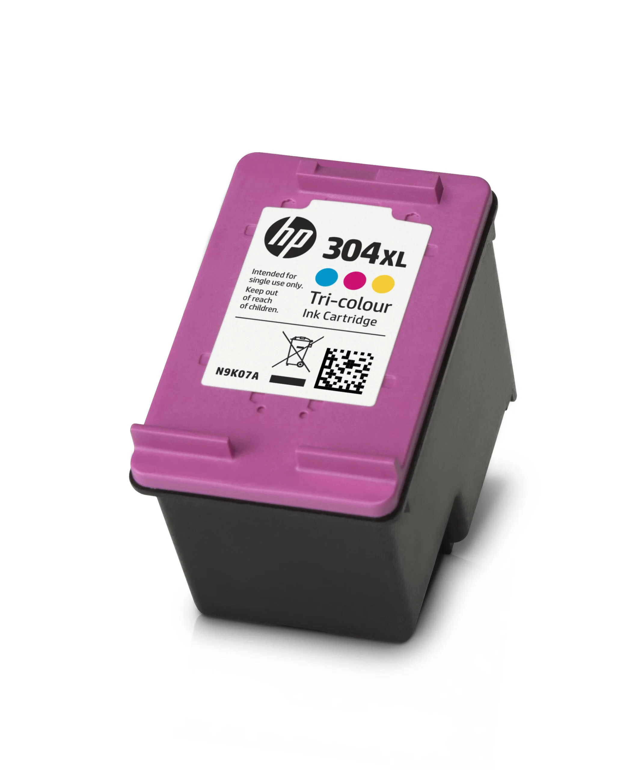 HP 304XL Tri-Color Ink Cartridge, Left facing