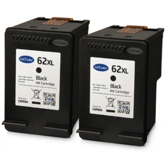 2x Remanufactured HP 62XL Black Ink Cartridges