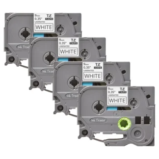 4x Brother P-Touch TZE-221 White Labels - Brother P-Touch TZE221