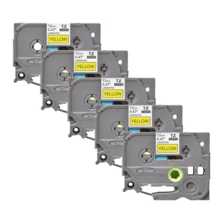 5x Brother P-Touch TZE-631 Yellow Labels - Brother P-Touch TZE631