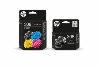 HP 308 2-Pack Black/Tri-colour Original Multipack & 308 Black Ink Cartridge Combo
