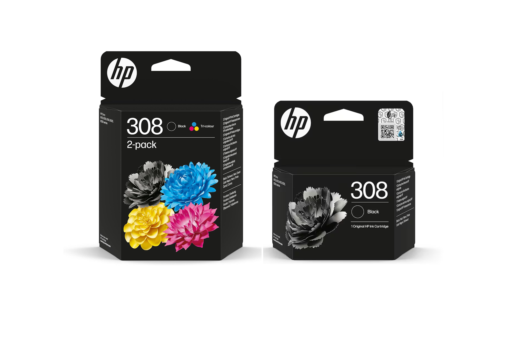 HP 308 2-Pack Black/Tri-colour Original Multipack & 308 Black Ink Cartridge Combo
